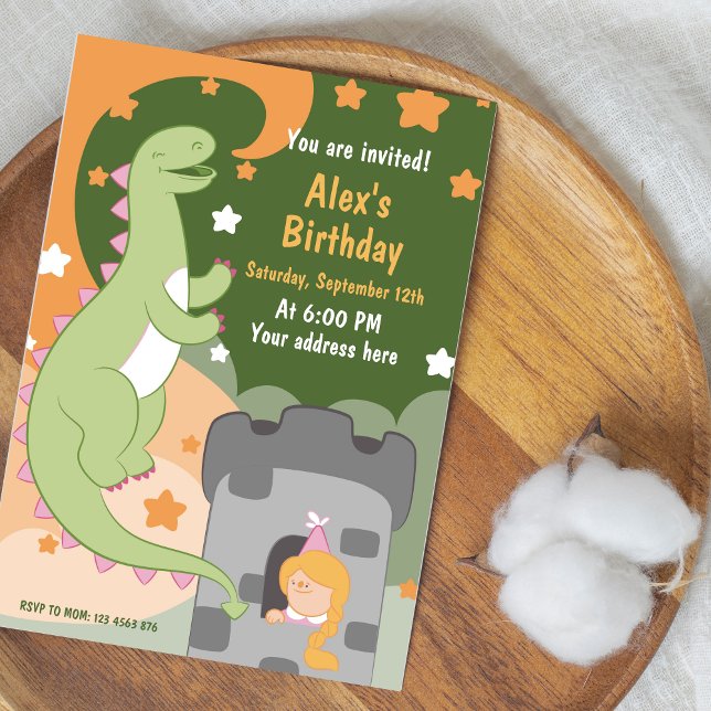 Convite Bacia de Aniversário Dino-mite! Invit De Dinossaur (Dino-mite Birthday Bash Hand-Drawn Dinosaur Invitation)