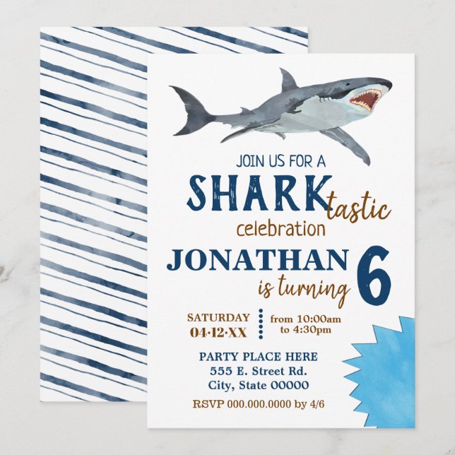 Convite Bacia de tubarão-festa de aniversário (Frente/Verso)
