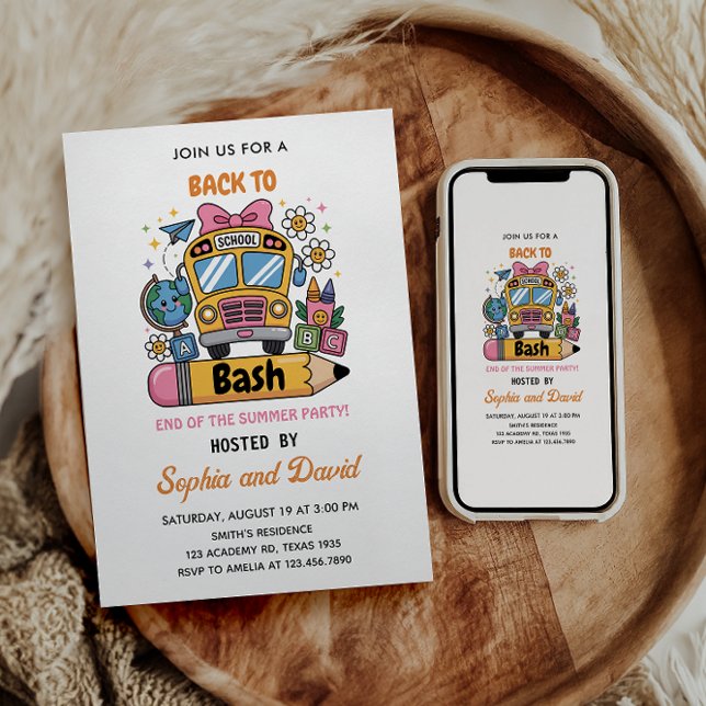 Convite Bacia do fundo da escola! de Verão primeiro aniver (Criador carregado)