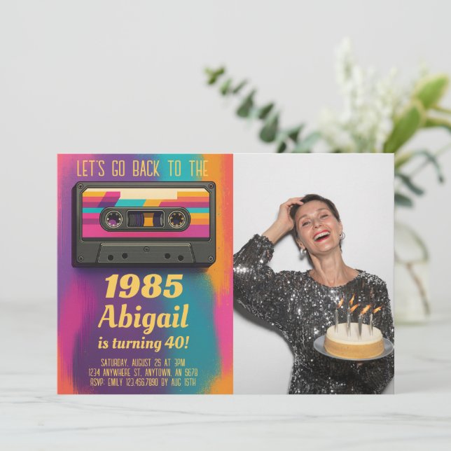 Convite Back to 80's Vintage Birthday Photo Invite (Em pé/Frente)