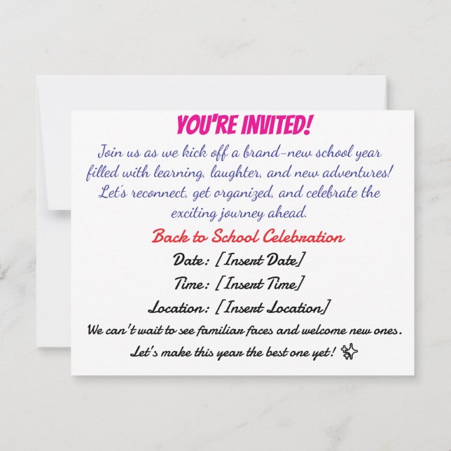 Convite Back to School Bash Invitation (Verso)