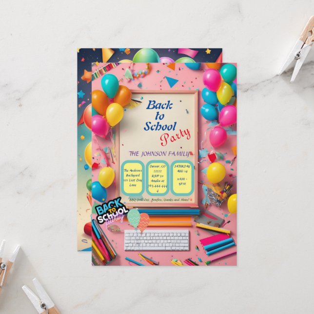 Convite back-to-school party invitation  (Frente/Verso In Situ)