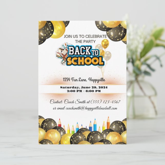 Convite back-to-school party invitation (Em pé/Frente)