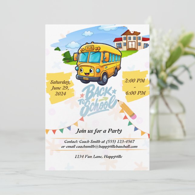 Convite back-to-school party invitation (Em pé/Frente)