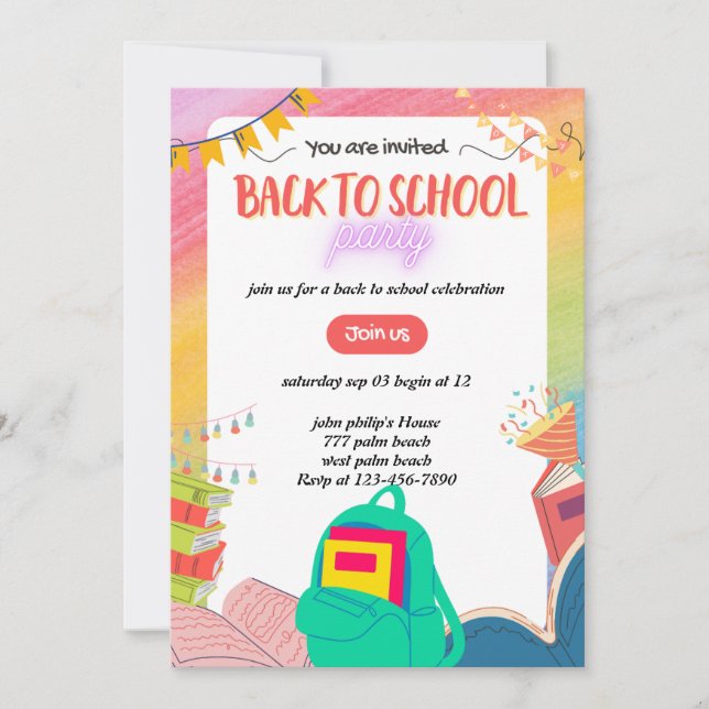 Convite back-to-school party invitation  (Frente)