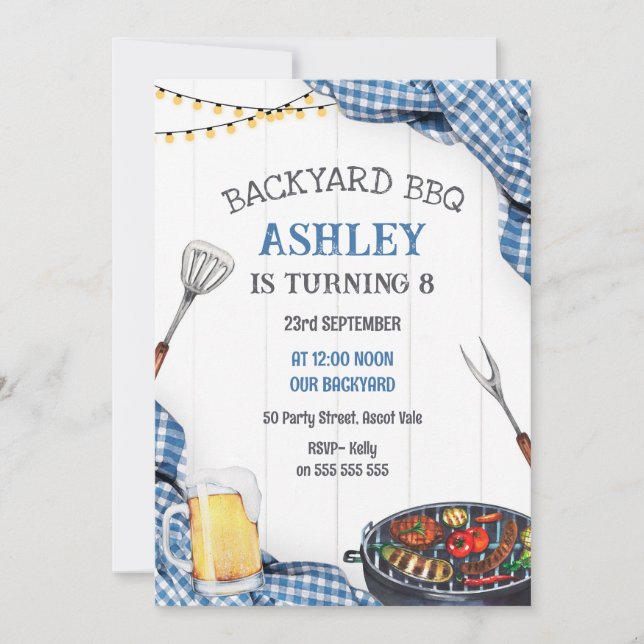 Convite Backyard BBQ Birthday Invitation (Frente)