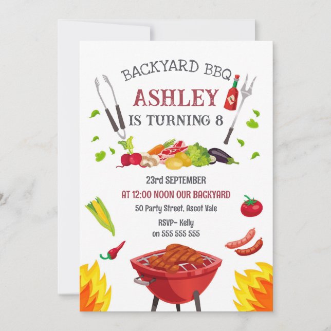 Convite Backyard BBQ Birthday Party Invitation (Frente)