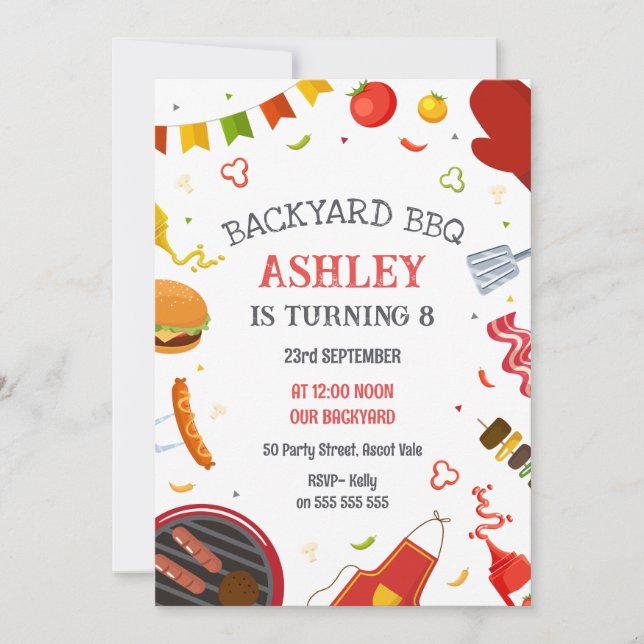 Convite Backyard BBQ Birthday Party Invitation (Frente)