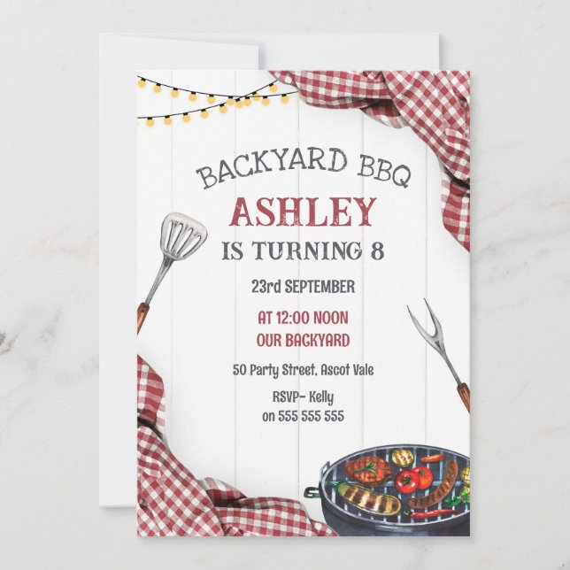 Convite Backyard BBQ Birthday Party Invitation (Frente)