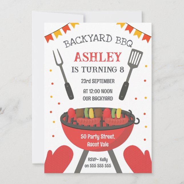 Convite Backyard BBQ Birthday Party Invitation (Frente)