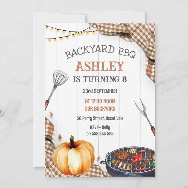 Convite Backyard BBQ Birthday Party Invitation (Frente)