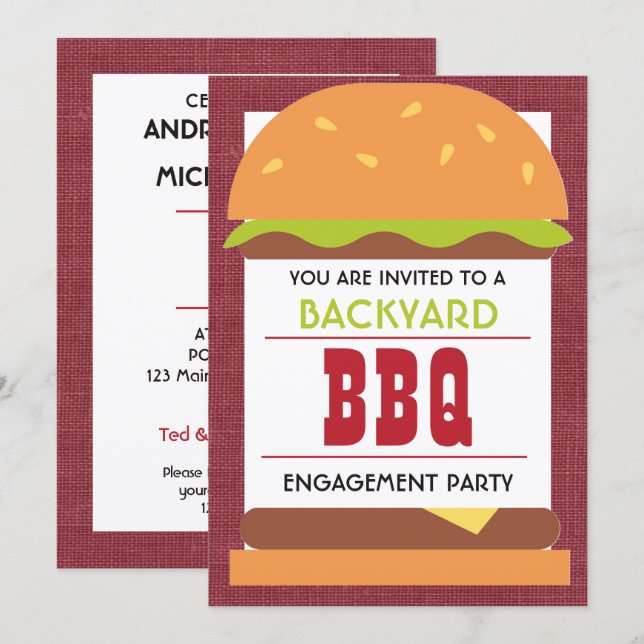 Convite Backyard BBQ Engagement Party (Frente/Verso)