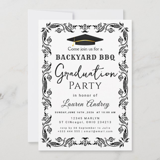 Convite Backyard BBQ Graduation Party Invitation (Frente)