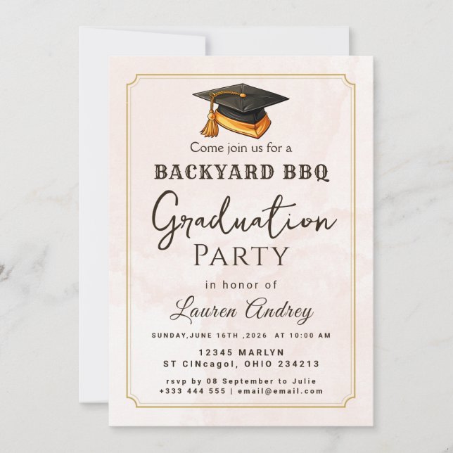 Convite Backyard BBQ Graduation Party Invitation (Frente)