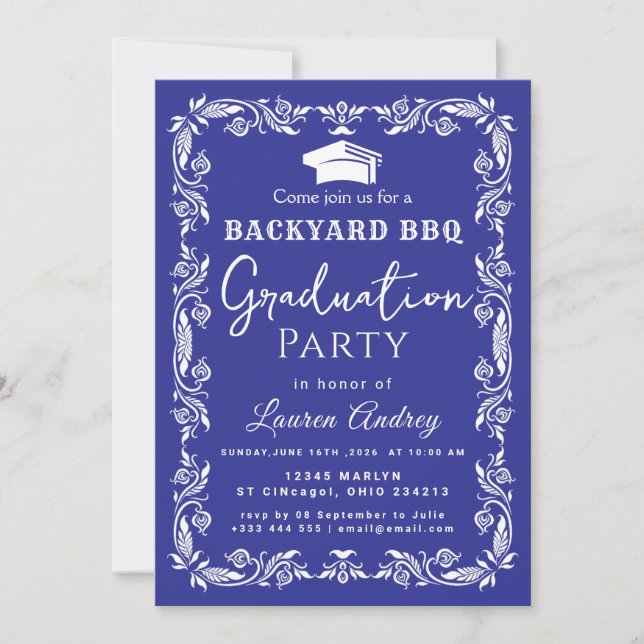 Convite Backyard BBQ Graduation Party Invitation (Frente)