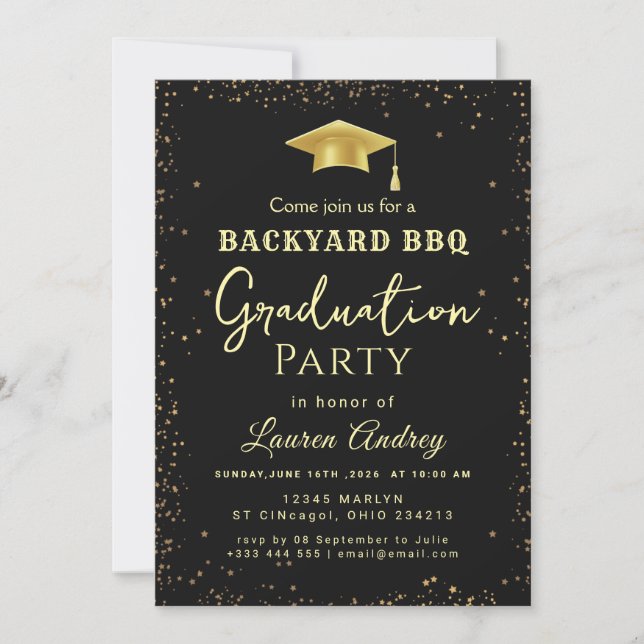 Convite Backyard BBQ Graduation Party Invitation (Frente)