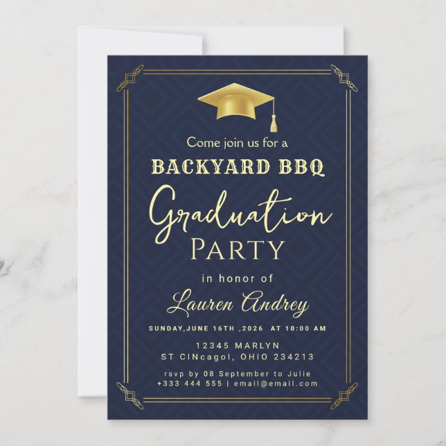 Convite Backyard BBQ Graduation Party Invitation (Frente)