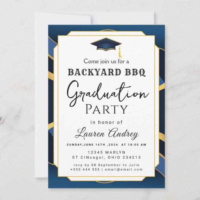 Convite Backyard BBQ Graduation Party Invitation (Frente)