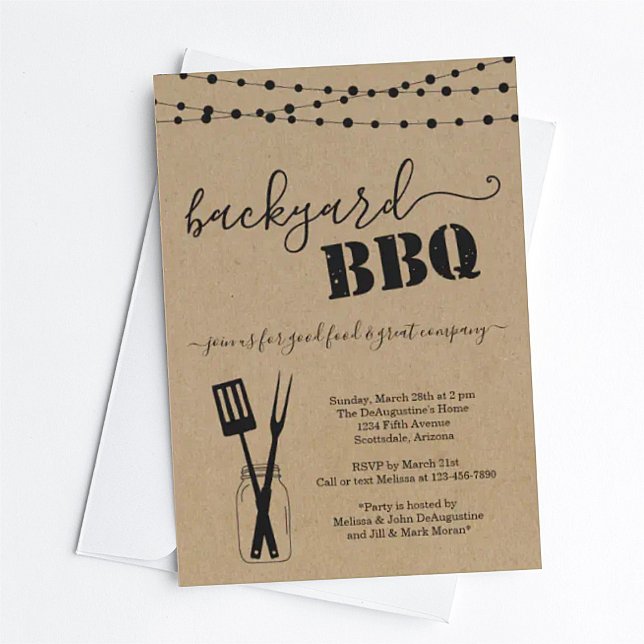 Convite Backyard BBQ Party Invitation - Rustic Kraft (Criador carregado)
