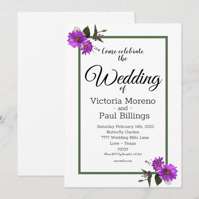 Convite Backyard Lavander Daisy (Frente/Verso)