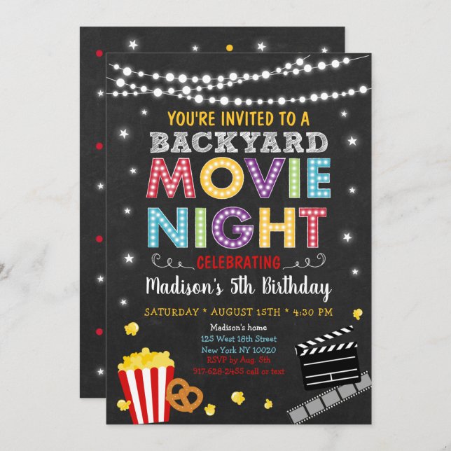 Convite Backyard Movie Night Birthday (Frente/Verso)