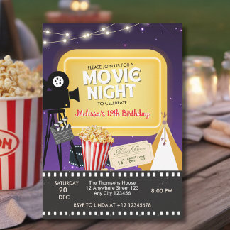 Convite Backyard Popcorn Movie Night Birthday