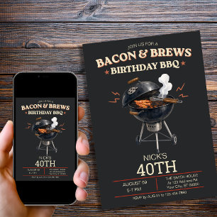Convite Bacon & Brews 40º Aniversário Churrasco Homem 