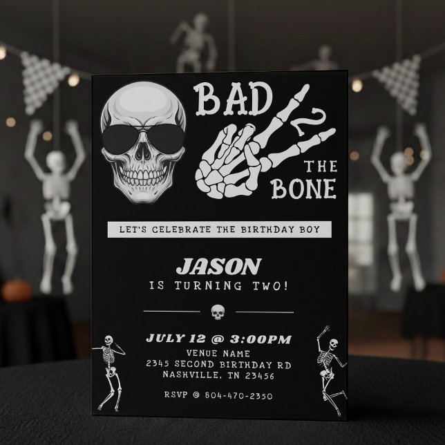 Convite Bad 2 the Bone Skeleton 2nd Birthday Party (Criador carregado)