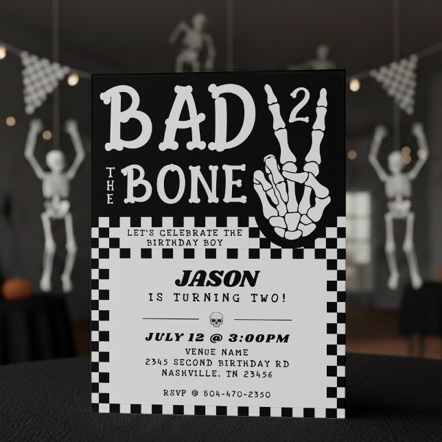 Convite Bad 2 the Bone Skeleton 2nd Birthday Party (Bad 2 the Bone Skeleton 2nd Birthday Party Invitation
)