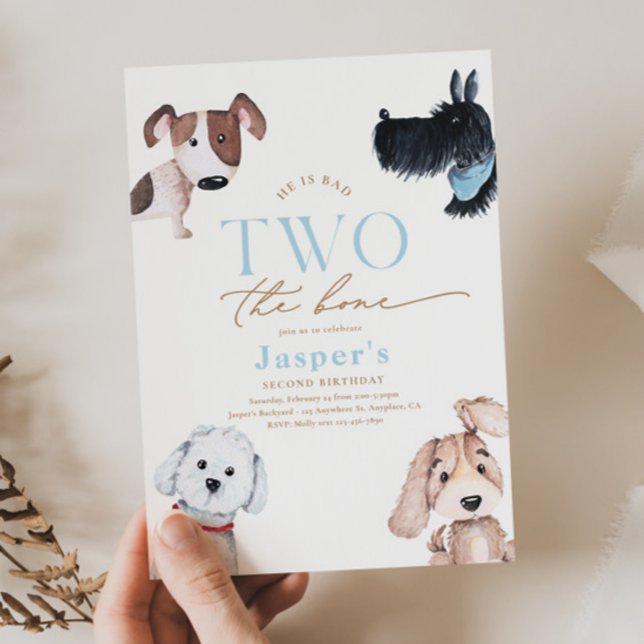 Convite Bad TWO the Bone Puppy Birthday Invitation (Criador carregado)