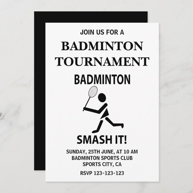 Convite Badminton Smash It Sports Badminton (Frente/Verso)