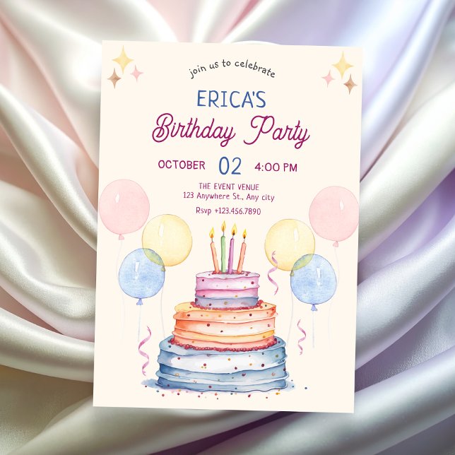 Convite Bagaço de aniversário de pastel de água (Criador carregado)