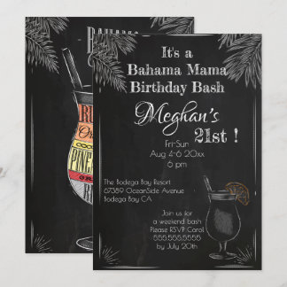 Convite Bahama Mama Vintage Chalk aniversário de 21 anos B