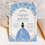 Convite Bahama Sky Blue Vestido Floral Silver Quinceañera<br><div class="desc">Este convite de 16 anos feito pela chic Quinceañera/Sweet apresenta um quadro de arco prateado enfeitado pela aquarela bahama azul floral, verde macio e uma garota com um lindo vestido azul de bahama. Personalize-o fácil e rapidamente. Basta clicar no botão Editar usando ferramentas de Design para editar o texto, o...</div>