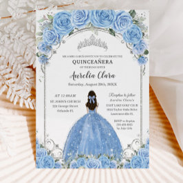 Convite Bahama Sky Blue Vestido Floral Silver Quinceañera