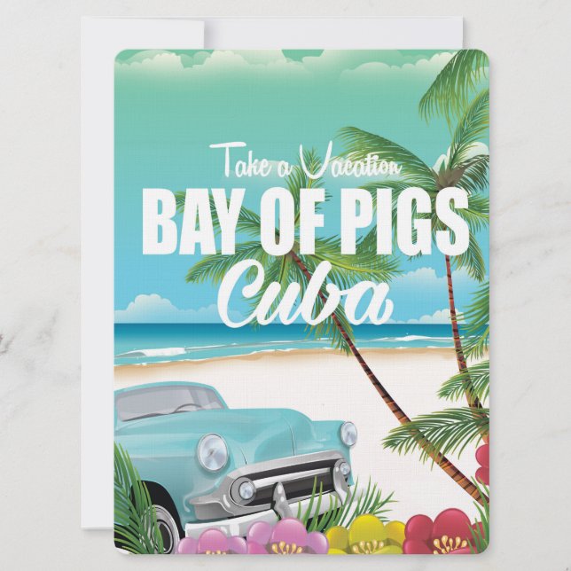 Convite Baía de Porcos, poster de férias na praia em Cuba (Frente)