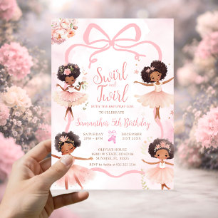 Convite Bailarina Afro-Americana Tutu Laço Rosa Aniversári