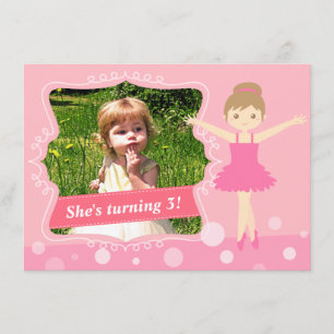 Convite Bailarina bonito, festa de aniversário cor-de-ros