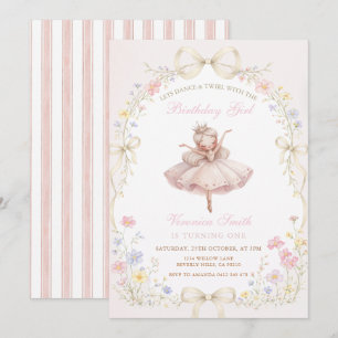 Convite Bailarina de Marfim Rosa com Aniversário de Flor S