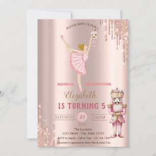 Convite Bailarina Elegante Nutcracker com Pingos em Dourad