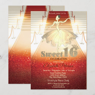 Convite Bailarina Elegante Tapete Vermelho Sweet 16