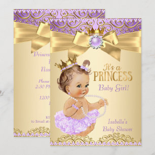Convite Bailarina Princesa Bebê Chuveiro Lilás Dourado Mor