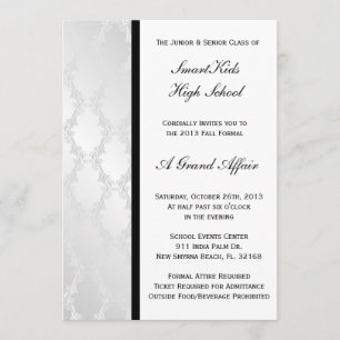 Convite Baile de formatura de prata e branco da escola do