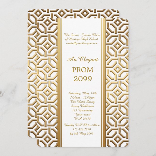 Convite Baile de formatura Mais velho-Júnior, ouro branco (Frente/Verso)