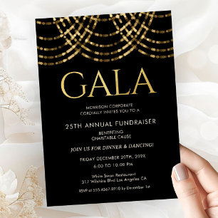 Convite Baile de Gala Corporativo Preto Dourado Formal Ele