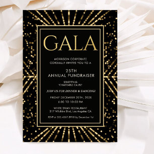 Convite Baile de Gala Corporativo Preto Dourado Formal Ele
