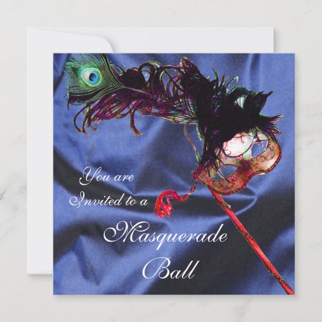 Convite BAILE DE MÁSCARAS DE CARNAVAL azul (Frente)