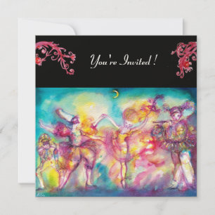 Convite BAILE DE MÁSCARAS,floreios vermelhos,papel feltro