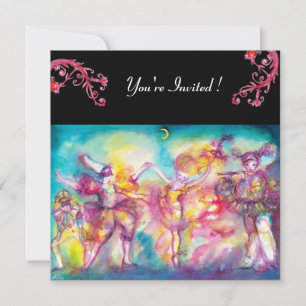 Convite BAILE DE MÁSCARAS, florescem em vermelho