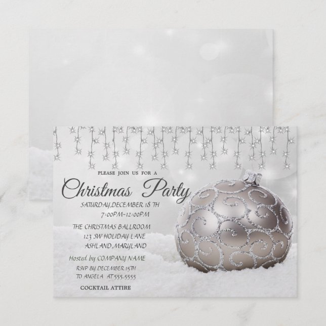 Convite Baile de Natal Branco, Festa de Natal da Empresa d (Frente/Verso)